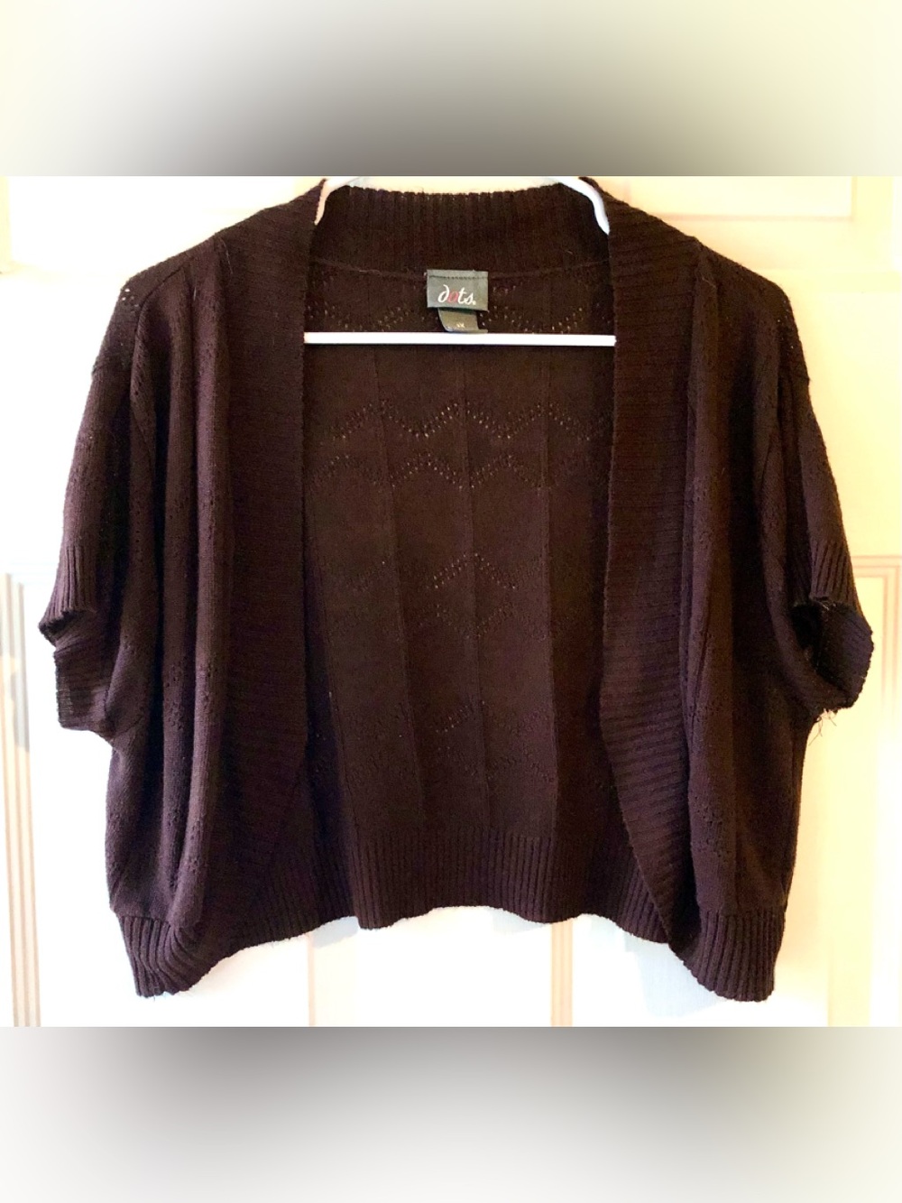 Dots Chocolate Brown Pointelle Acrylic Knit Cardigan Shrug Sweater Size 2X Fall